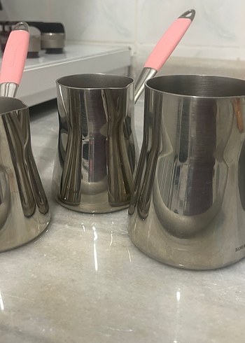 Pembe Saplı Gri Paslanmaz Çelik Cezve - Görsel 10