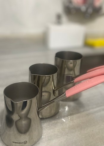 Pembe Saplı Gri Paslanmaz Çelik Cezve - Görsel 4