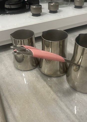 Pembe Saplı Gri Paslanmaz Çelik Cezve - Görsel 6