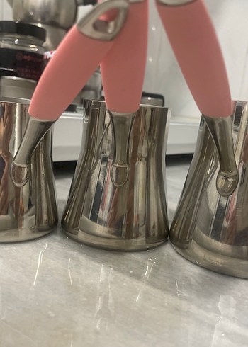 Pembe Saplı Gri Paslanmaz Çelik Cezve - Görsel 5