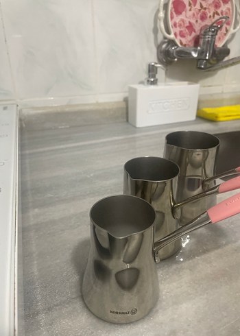 Pembe Saplı Gri Paslanmaz Çelik Cezve - Görsel 2