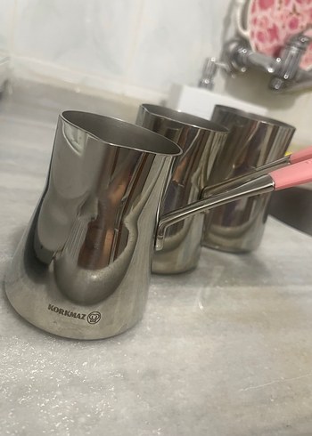 Pembe Saplı Gri Paslanmaz Çelik Cezve - Görsel 9