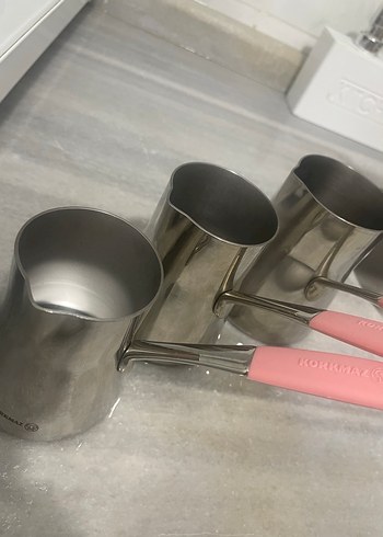 Pembe Saplı Gri Paslanmaz Çelik Cezve - Görsel 7