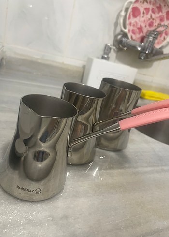 Pembe Saplı Gri Paslanmaz Çelik Cezve - Görsel 8