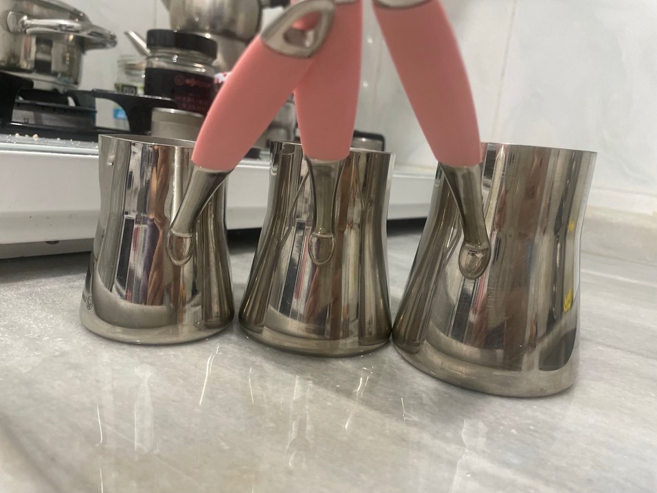 Pembe Saplı Gri Paslanmaz Çelik Cezve - Görsel 5