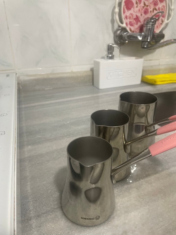 Pembe Saplı Gri Paslanmaz Çelik Cezve - Görsel 2