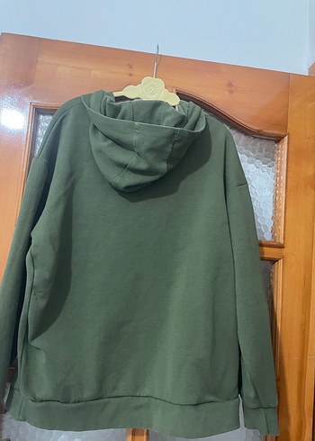 Kadın Haki Renk Kapüşonlu Salaş Sweatshirt - Görsel 9