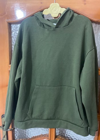 Kadın Haki Renk Kapüşonlu Salaş Sweatshirt - Görsel 8