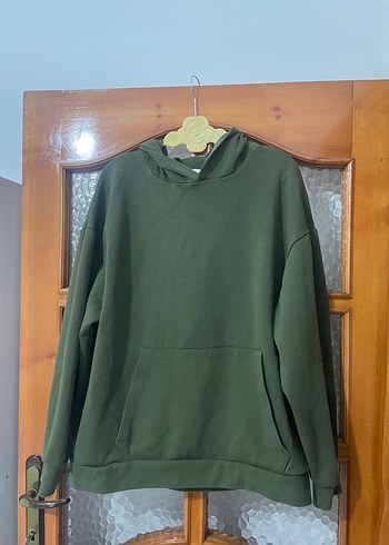 Kadın Haki Renk Kapüşonlu Salaş Sweatshirt - Görsel 7