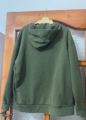 Kadın Haki Renk Kapüşonlu Salaş Sweatshirt - Görsel 11
