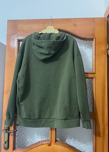 Kadın Haki Renk Kapüşonlu Salaş Sweatshirt - Görsel 12