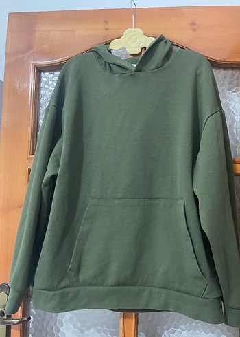 Kadın Haki Renk Kapüşonlu Salaş Sweatshirt - Görsel 2