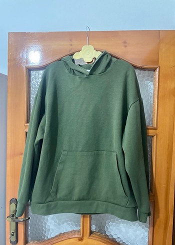 Kadın Haki Renk Kapüşonlu Salaş Sweatshirt - Görsel 6