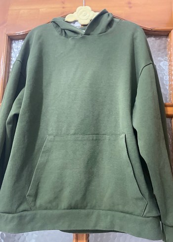 Kadın Haki Renk Kapüşonlu Salaş Sweatshirt - Görsel 5