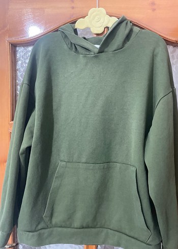 Kadın Haki Renk Kapüşonlu Salaş Sweatshirt - Görsel 4