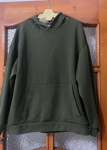 Kadın Haki Renk Kapüşonlu Salaş Sweatshirt - Görsel 3