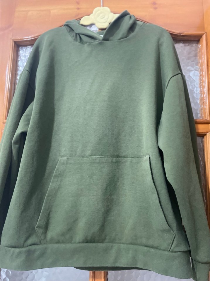 Kadın Haki Renk Kapüşonlu Salaş Sweatshirt - Görsel 5