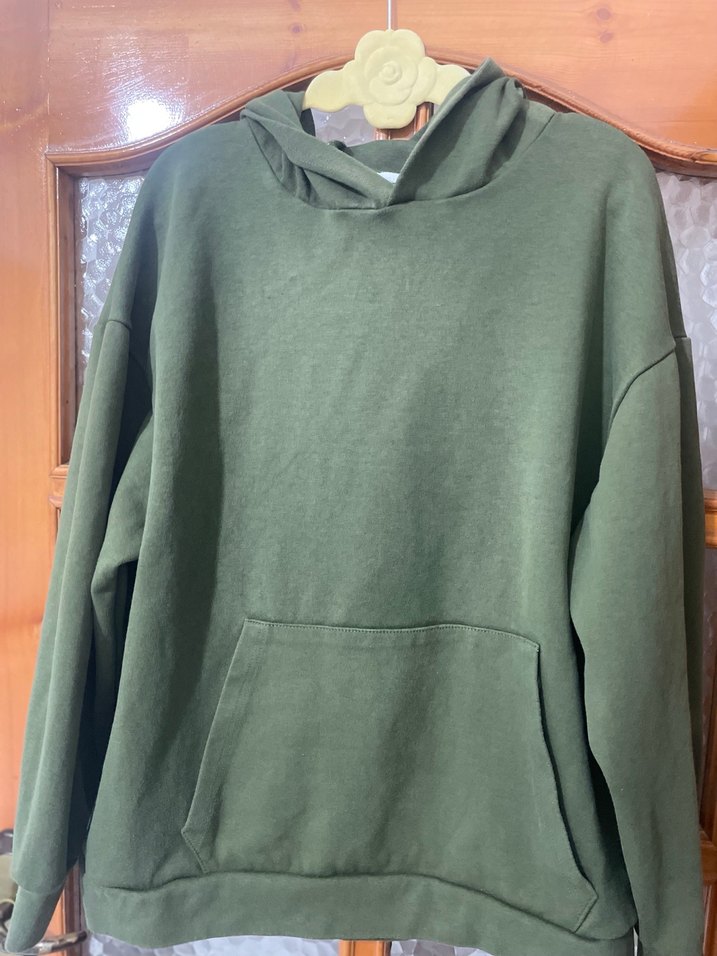 Kadın Haki Renk Kapüşonlu Salaş Sweatshirt - Görsel 4