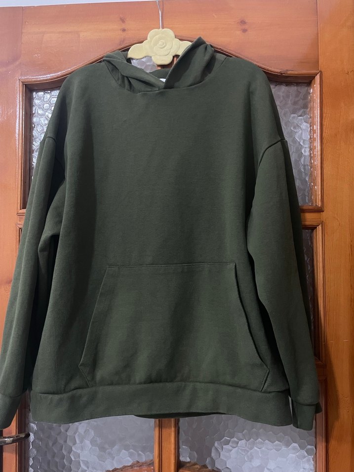 Kadın Haki Renk Kapüşonlu Salaş Sweatshirt - Görsel 3