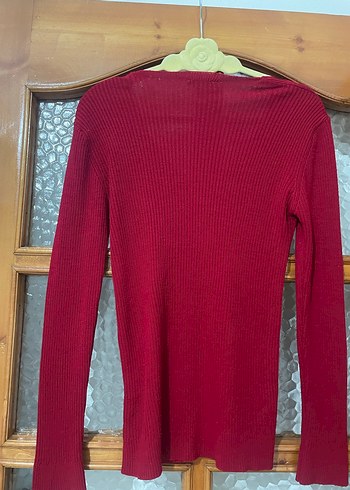 Kırmızı  V Yaka İnce Örgü Kadın Kazak - Görsel 9