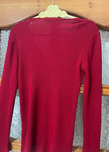 Kırmızı  V Yaka İnce Örgü Kadın Kazak - Görsel 8