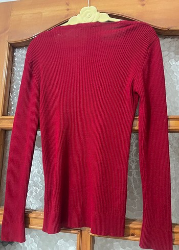 Kırmızı  V Yaka İnce Örgü Kadın Kazak - Görsel 7