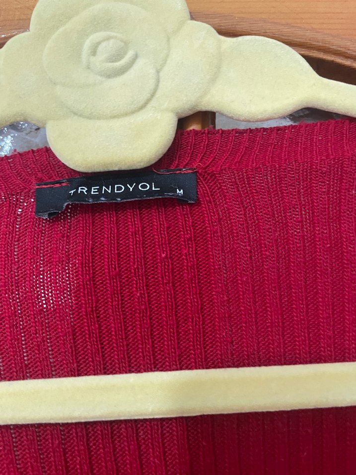Kırmızı  V Yaka İnce Örgü Kadın Kazak - Görsel 5