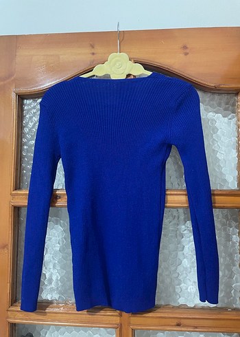 Mavi V Yakalı Triko Kadın Kazak - Görsel 8