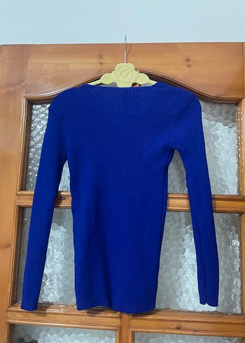 Mavi V Yakalı Triko Kadın Kazak - Görsel 6