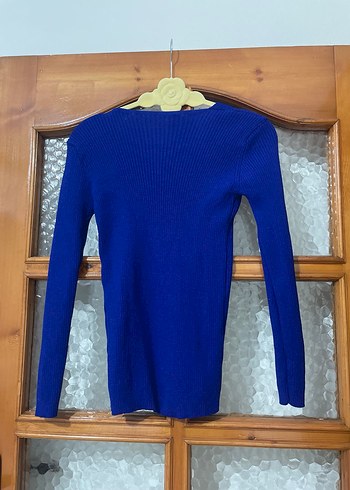 Mavi V Yakalı Triko Kadın Kazak - Görsel 7