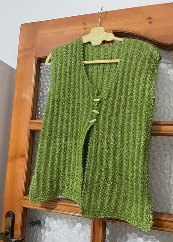 Yeşil Örgü Bohem Kadın Yelek - Görsel 2