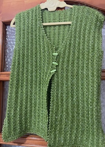 Yeşil Örgü Bohem Kadın Yelek - Görsel 9