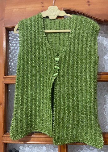 Yeşil Örgü Bohem Kadın Yelek - Görsel 4