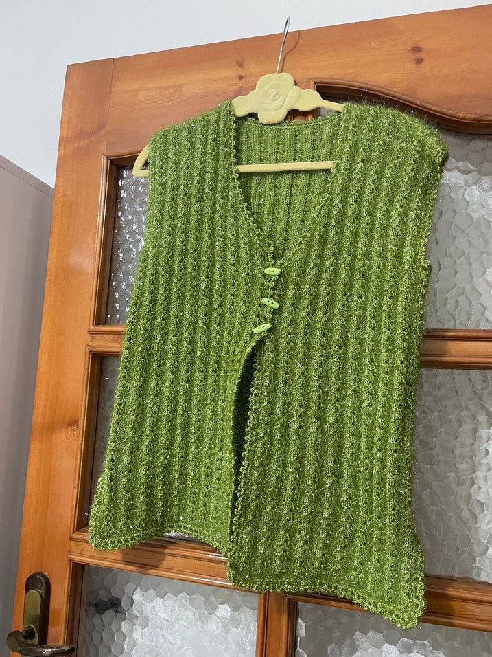 Yeşil Örgü Bohem Kadın Yelek - Görsel 2