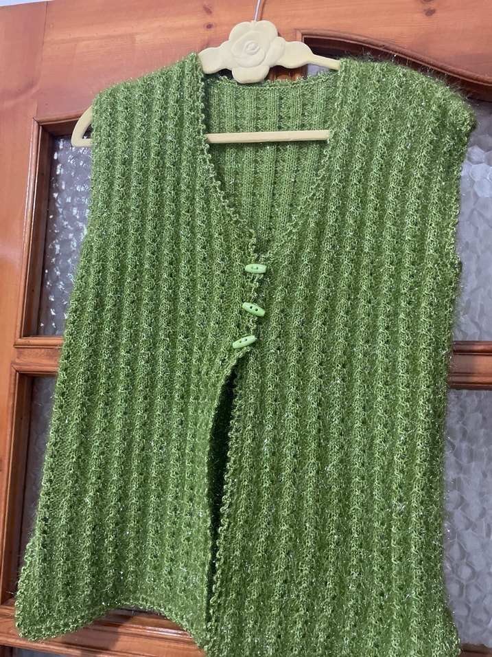 Yeşil Örgü Bohem Kadın Yelek - Görsel 5