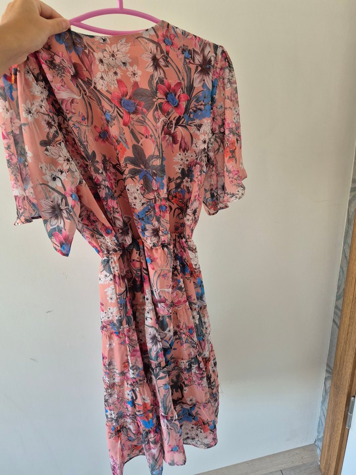 Pembe Çiçek Desenli Uzun Elbise - Görsel 4