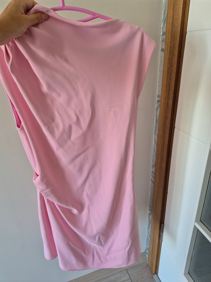 Pembe Drapeli Midi Abiye Elbise - Görsel 4