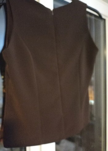 Drapeli Kolsuz Kahverengi Bluz - Görsel 5