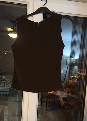 Drapeli Kolsuz Kahverengi Bluz - Görsel 4