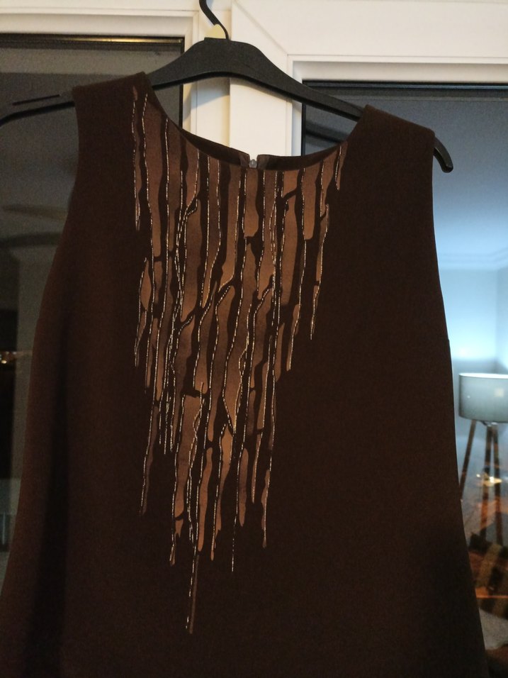 Drapeli Kolsuz Kahverengi Bluz - Görsel 2