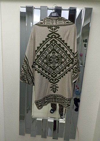 Bohem Gri Desenli Uzun Triko Hırka - Görsel 3