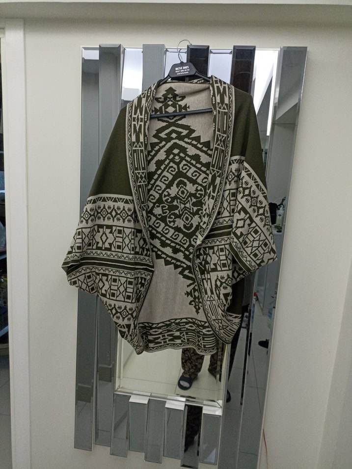 Bohem Gri Desenli Uzun Triko Hırka - Görsel 4