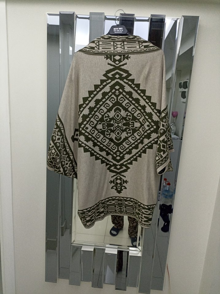 Bohem Gri Desenli Uzun Triko Hırka - Görsel 3