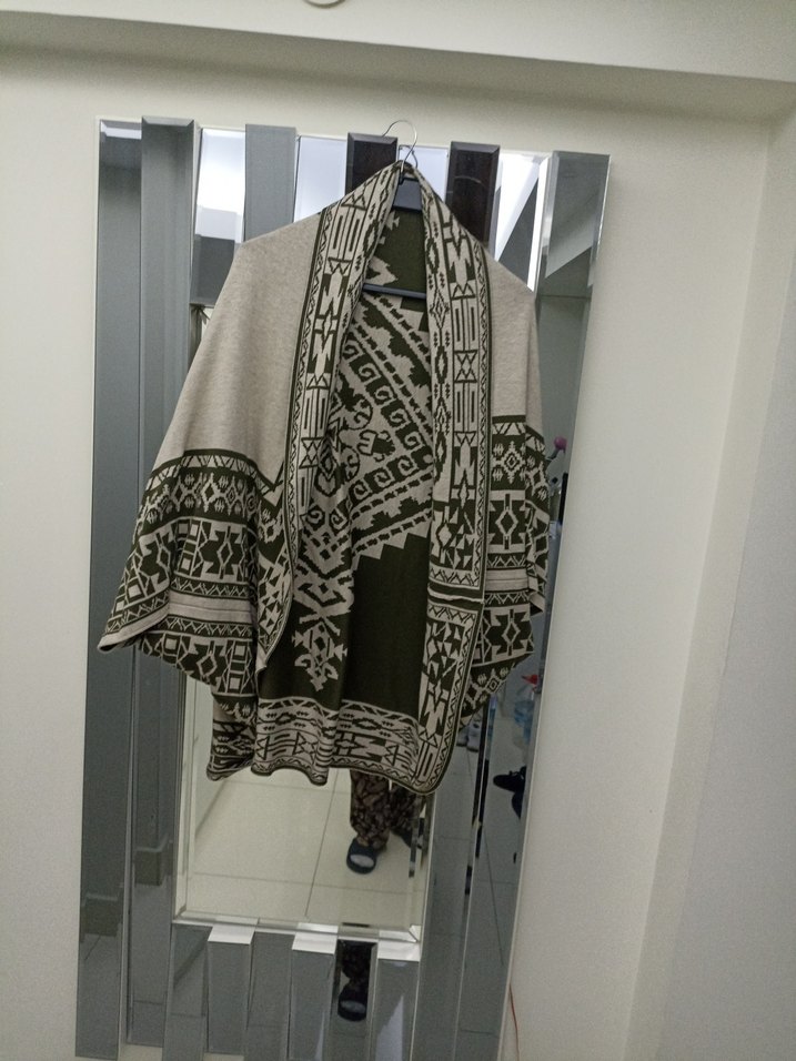 Bohem Gri Desenli Uzun Triko Hırka - Görsel 2