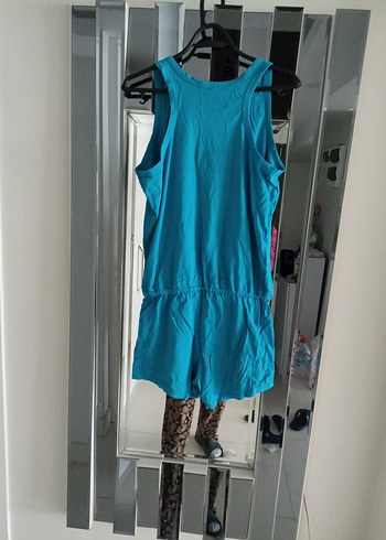 Kadın turkuaz kemerli Kısa Tulum - Görsel 4