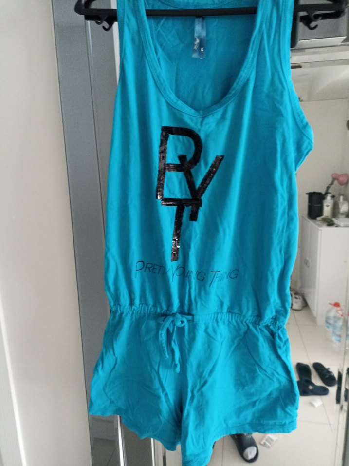 Kadın turkuaz kemerli Kısa Tulum - Görsel 2