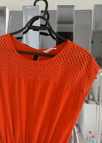 oranj Midi Kolsuz Pilili Elbise - Görsel 2