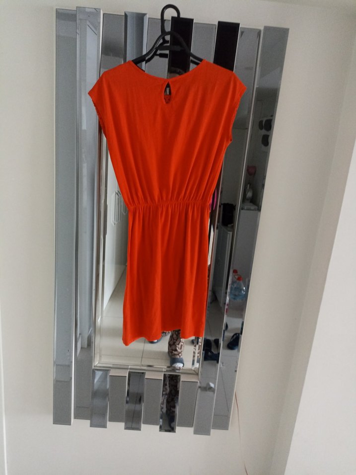 oranj Midi Kolsuz Pilili Elbise - Görsel 4