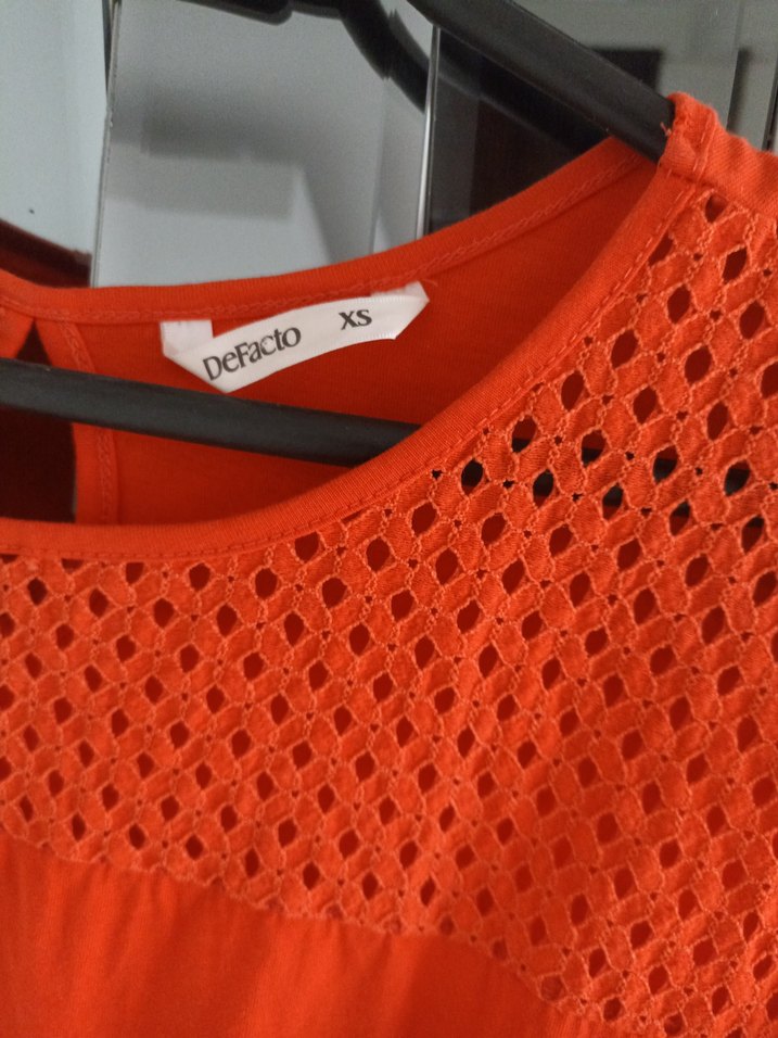 oranj Midi Kolsuz Pilili Elbise - Görsel 3