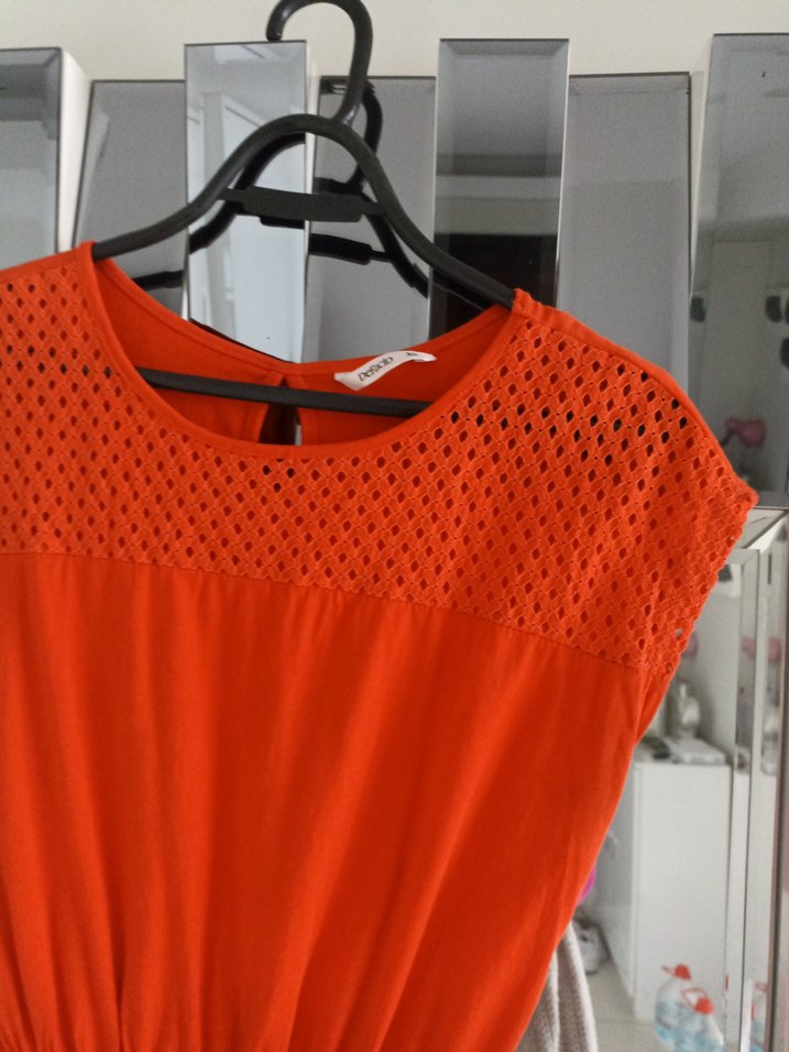 oranj Midi Kolsuz Pilili Elbise - Görsel 2